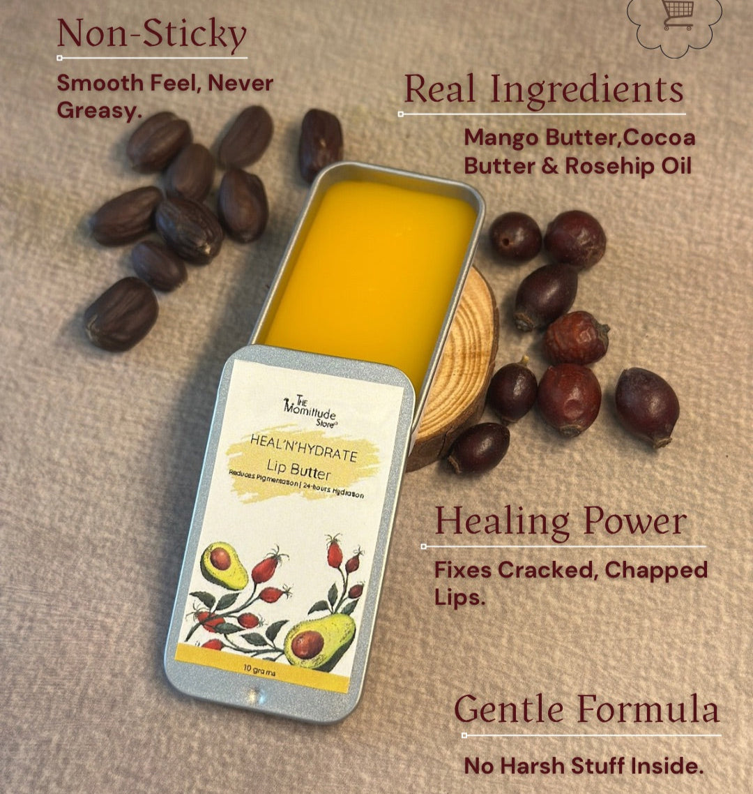 Healing Lip Butter for Dry & Pigmented Lips | 24-Hour Hydration with Rosehip, Jojoba & Mango Butter