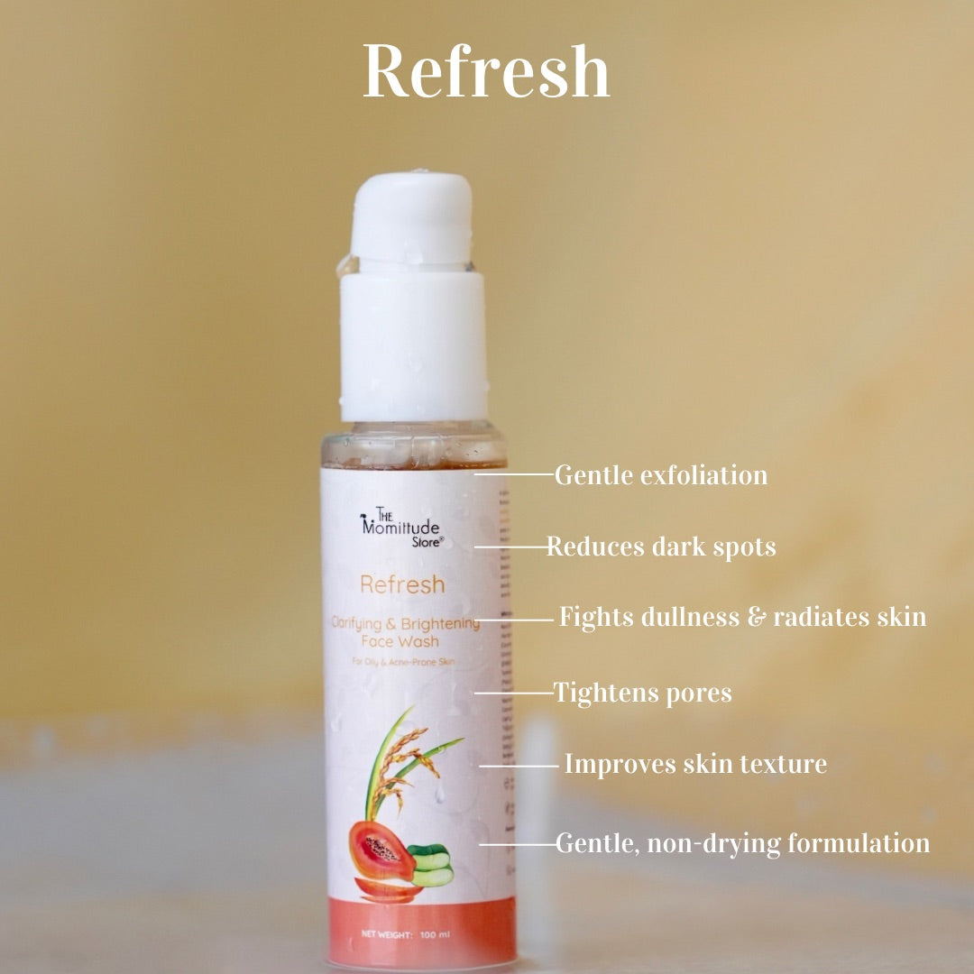 Refresh Brightening & Clarifying Face Wash | Rice Milk, Papaya for Acne-Prone & Oily Skin | 100ML